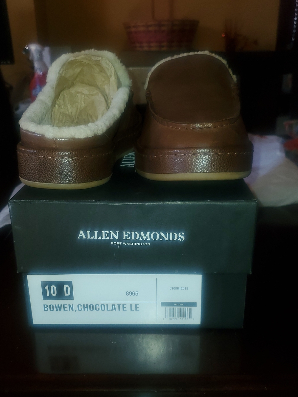 Allen Edmonds Chocolate Brown Leather Slip-On Loafers with Shearling Lining